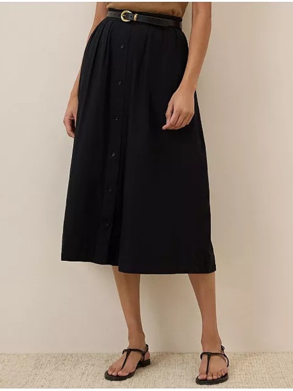 100% Organic Cotton Sunset Lightweight Cotton Button Skirt in Black (flaw)